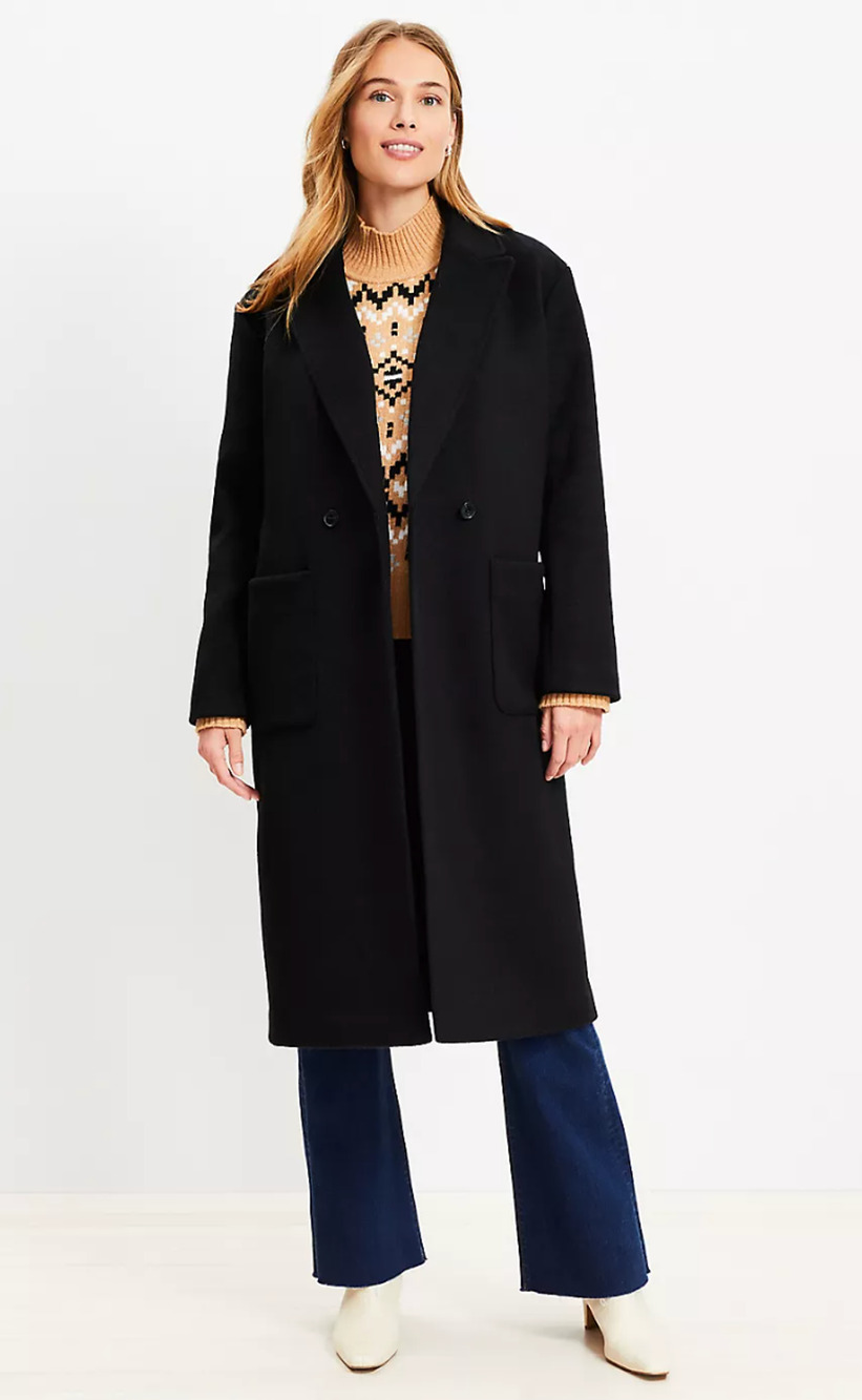 NEW ANN TAYLOR LOFT PETITE BLACK DOUBLEFACE MODERN COAT SIZE MP